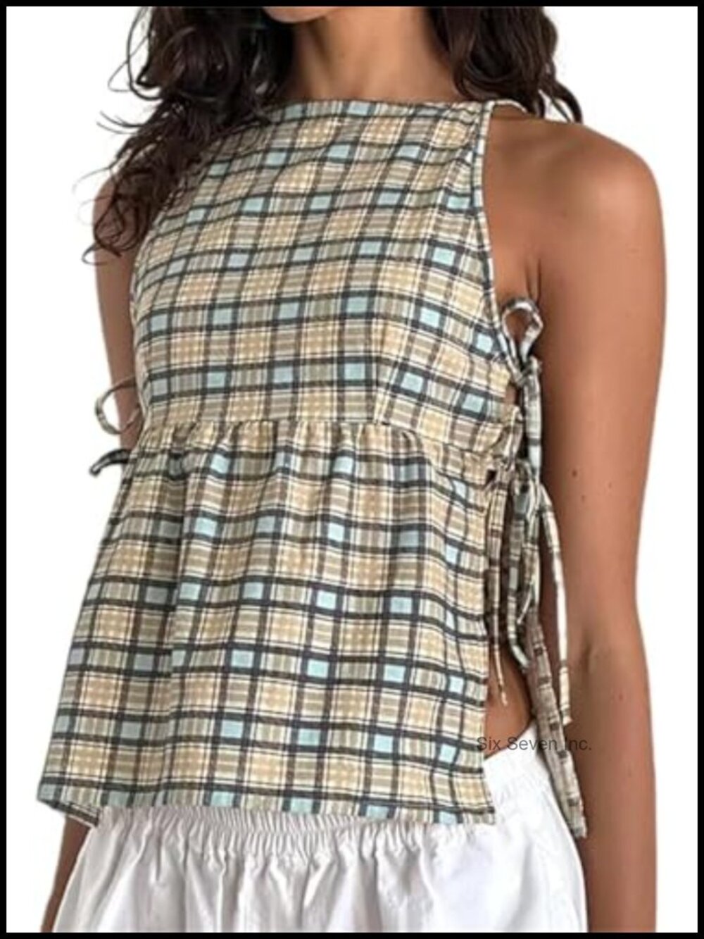 Women's Tie Side Sleeveless Tank Top Peplum Split Hem Boho Summer Blouse